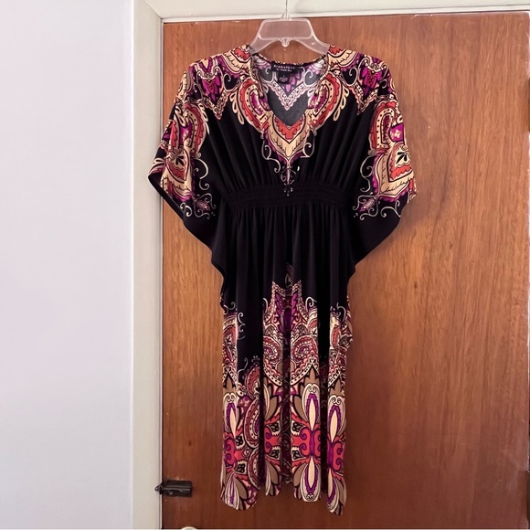 Signature Robbie Bee Woman’s Small Blouson Black And Paisley Print  Dress - Picture 2 of 6